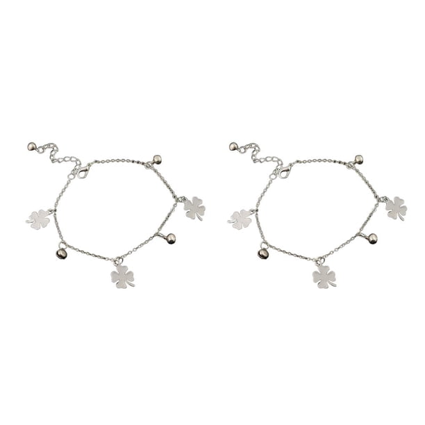 Sonducket Tobilleras Trébol Joyería de pie ajustable con campana Accesorio de moda Pulseras de tobillo para niñas Mujeres Fiesta Plata Type2 NO2
