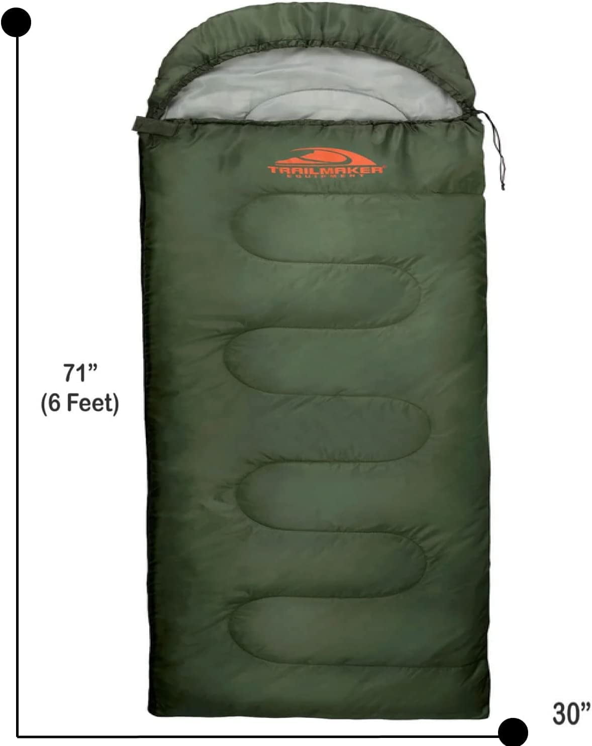 10 Pack of Bulk Wholesale 30 Degree Cold Weather Hooded Sleeping Bags for Adults, Kids, Homeless, Camping, Indoors, Outdoors - 10 Count Hooded Sleeping Bags in Forest Green 71"L x 30"W