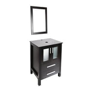 FULLWATT 24" Bathroom Vanity Single Free Standing Pedestal Cabinet Drawers Mirror Combo,Black