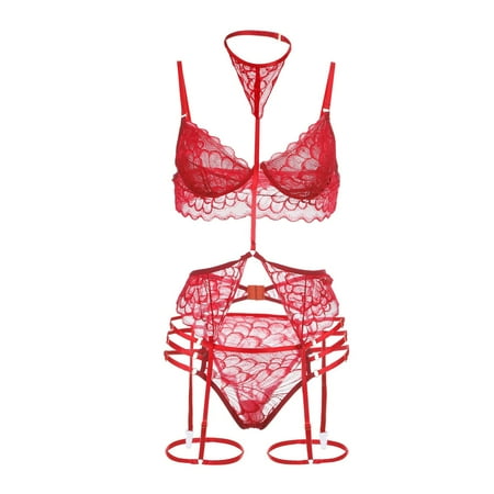 

〖TOTO〗Intimates For Women Ladies Strap Lace Crochet Cutout Teddy Lingerie Embroidery Gauze Underwear
