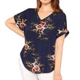 thumbnail image 2 of Mode Femmes Grande Taille Col en V Manches Courtes Imprimé Floral Haut Décontracté, 2 of 9