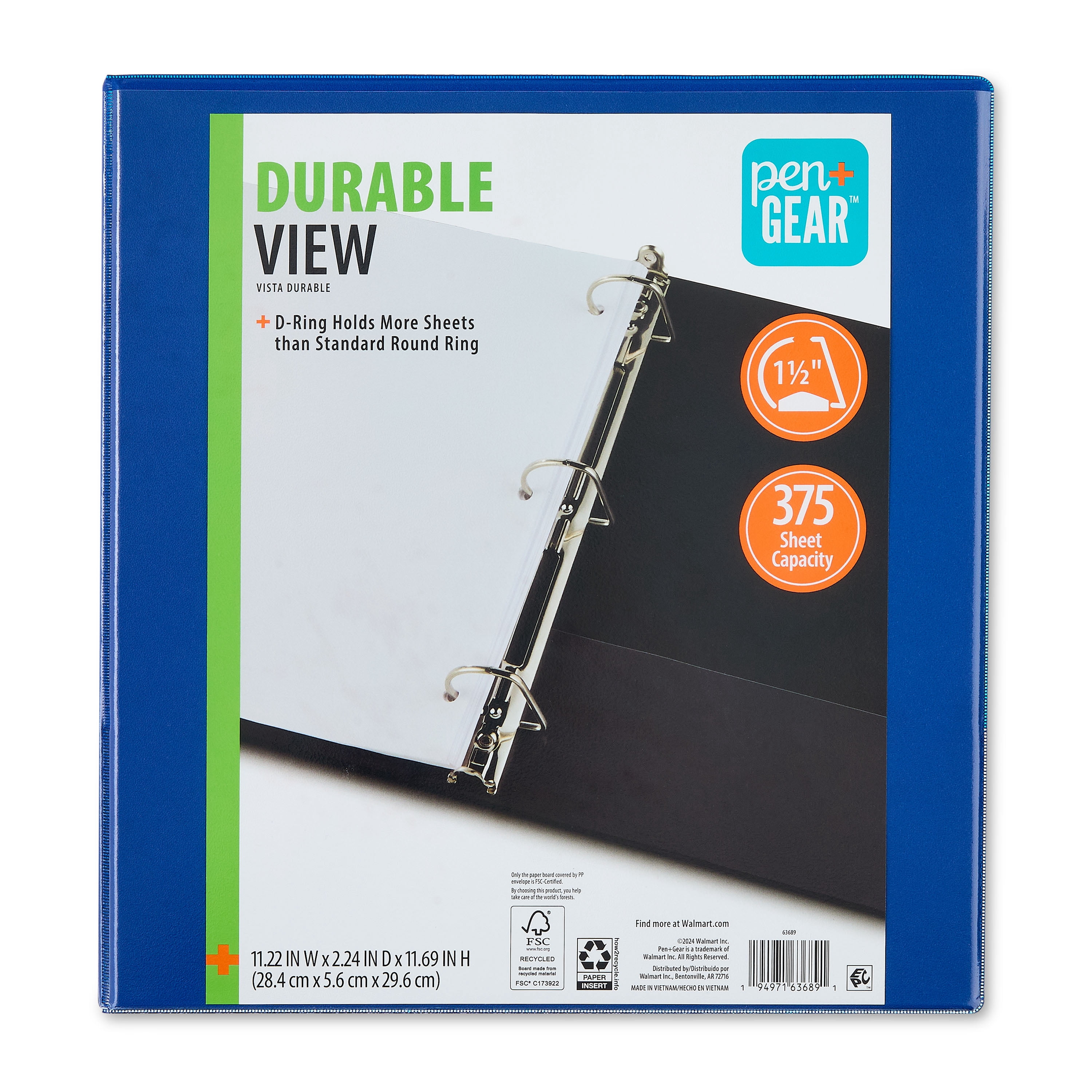 (2 pack) Pen+Gear Durable View 1.5-inch, D-Ring Binder, Blue