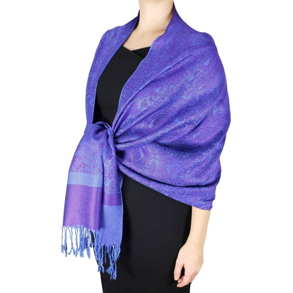 Double Layer Hues of Purple Jacquard Paisley Pashmina Feel Shawl