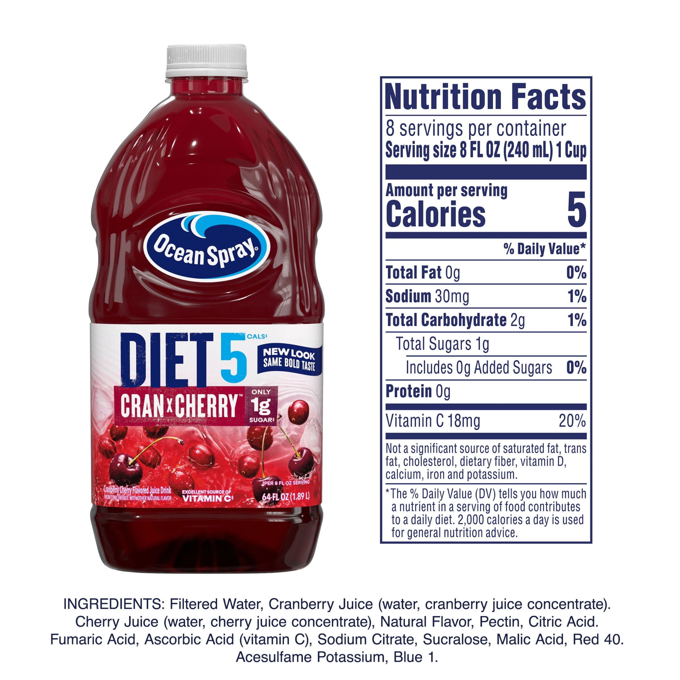 (8 pack) Ocean Spray® Diet Cran-Cherry® Cranberry Cherry Juice Drink, 64 fl oz Bottle