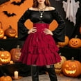 thumbnail image 5 of Kinrui Women's Pirate Costume Retro Renaissance Ruffle Outfit Set Steampunk Gothic Lace Up High Waist Layered Dress Red XL, 5 of 8