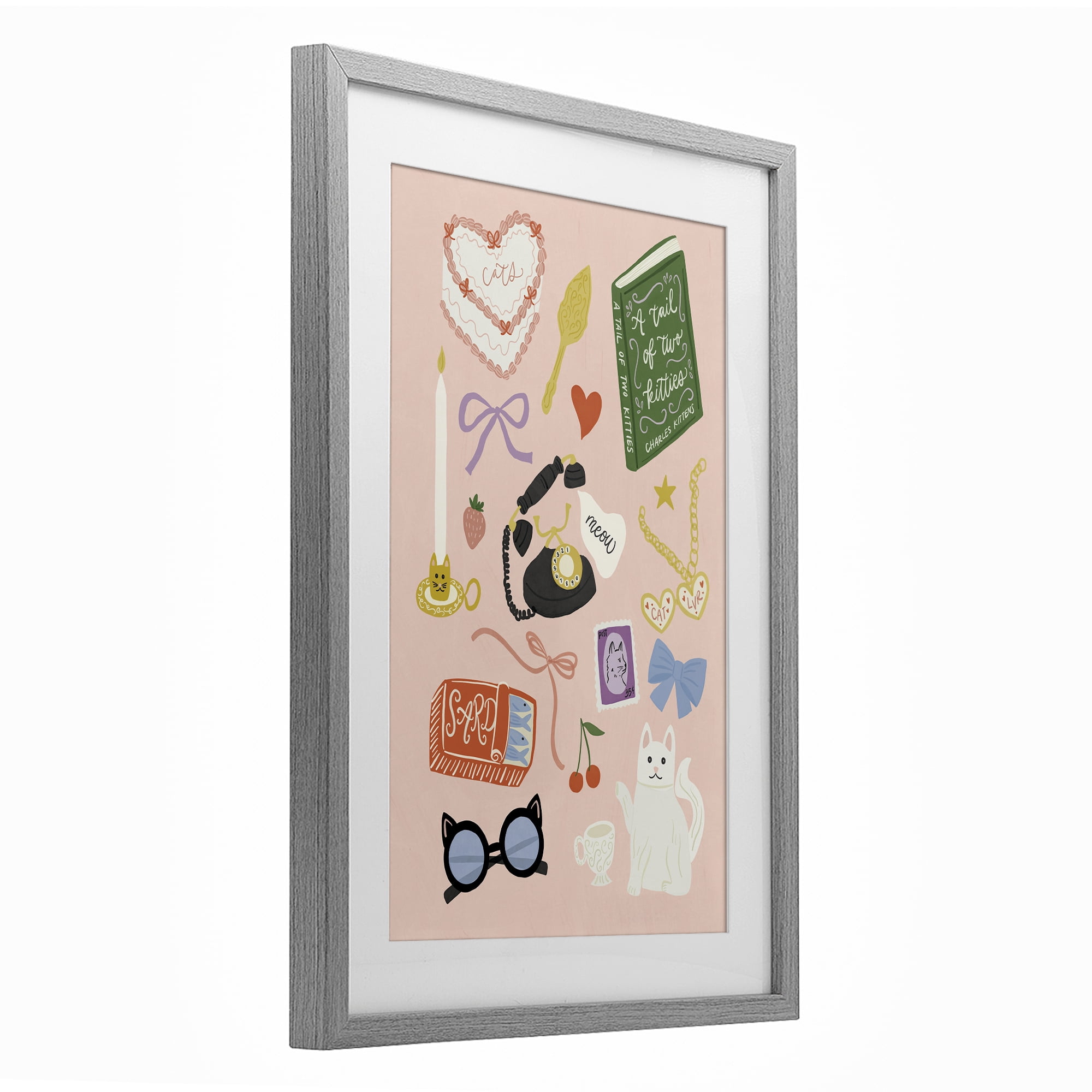 Stupell Industries Vintage Cat Lover Trinkets Gray Framed Print Under Glass, design by Amanda Houston