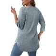 thumbnail image 4 of Womens Knit Tunic Tops Side Split Curved Hem Long Sleeve Crewneck Sweaters Lightweight Casual Trendy Pullovers (S, Light Blue), 4 of 6