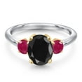thumbnail image 3 of Gem Stone King 925 Silver and 10K Yellow Gold Black Sapphire and Red Ruby Engagement Ring for Women | 3.20 Cttw | Oval 9X7MM | Gemstone September Birthstone | Size 8, 3 of 6