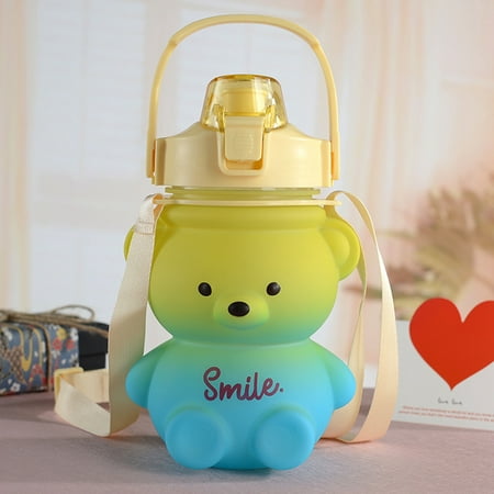 

Teblacker Cute Shoulder Strap Kawaii Bear Plastic Water Bottle With Straw Kids Bottles(Multicolor5)