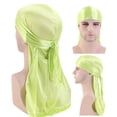 thumbnail image 5 of Vorkoi Men Women Durag Extra Long-Tail Headwraps Silky Satin Pirate Cap Bandana Hat for 360 Waves Black, 5 of 6