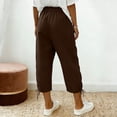 thumbnail image 5 of Yertdoel Linen Capri Pants for Women, Elastic Waist Drawstring Pants with Pockets Loose Breathable Summer Leisure Homewear Cropped Pants, S-3XL, 5 of 8