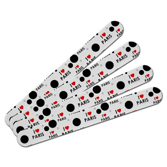 I Love Heart Paris Double-Sided Nail File Emery Board Set 4 Pack