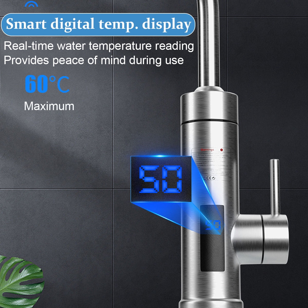 Electric Tankless Water Heater Faucet, 110V Instant Hot Water with Temperature Display for Kitchen and Bathroom Sink,Inverter Constant Temperature 304 Stainless Steel Model (Swing Spout)