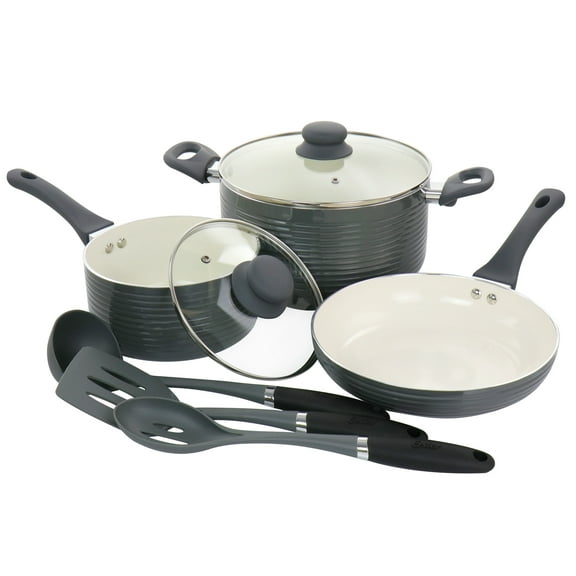 Ridge Valley 8 Piece Aluminum Nonstick Cookware Set in Grey