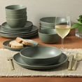 thumbnail image 4 of Gibson Elite Menlo Park 16-Piece Pottery Clay Stoneware Dinnerware Set – Green Reactive Glaze, Organic Shape Embossed Plates and Bowls W/ Pasta Bowl, Service for 4 – Microwave & Dishwasher Safe, 4 of 15