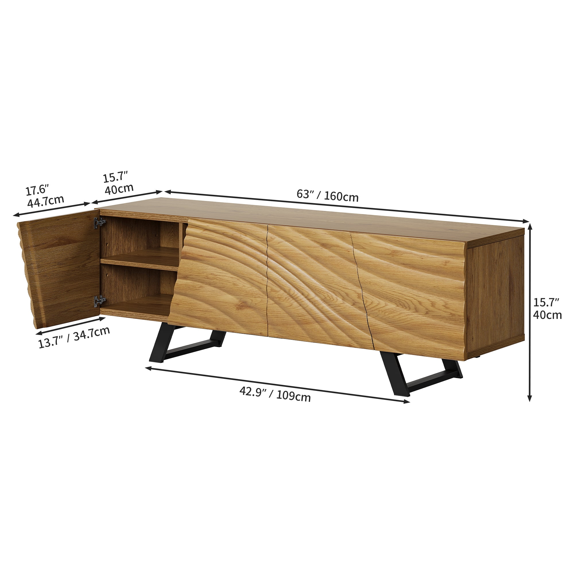 Dextrus 63” Modern TV Stand for TVs up to 65'' Flat Screen 21.6''H Wood TV Console Media Cabinet with Storage, Oak