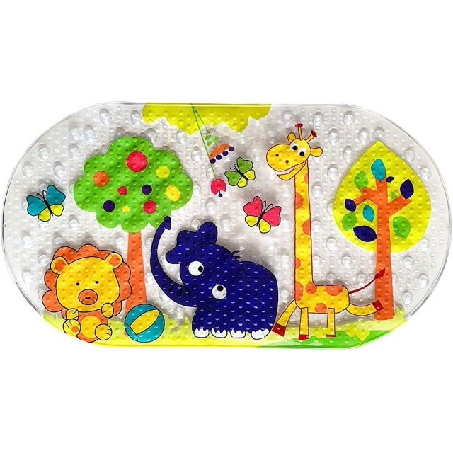 Alfombrilla de baño para ducha, 39 cm x 69 cm, alfombrillas de ducha antideslizantes con ventosas, alfombrilla de bañera lavable a máquina para baño (Forest Zoo)