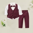thumbnail image 2 of Qopobobo Toddler Dress Suit Toddler Baby Boy Clothes Fall Winter Outfit, Toddler Boys Long Sleeve Shirt Tops And Pants 3PCS Child Kids Gentleman Bowtie Fall Winter Set&Outfits Overalls Wine,3-4 Years, 2 of 4