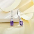 thumbnail image 3 of PYNZY Sterling Silver Leverback Earrings|8x6mm Dangle Earrings for Women Created Amethyst Birthstone Jewelry|Wedding Earrings for Evening Wear, 3 of 6