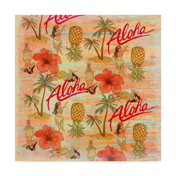 Trademark Fine Art Typography Canvas Art ' Aloha Hulas Pattern ' by Art Licensing Studio