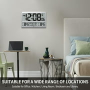 LFF Atomic Clock, Digital Wall Clock with Indoor & Outdoor Temperature, Date, Time, Alarm Clock. Atomic Wall Clock with Wireless Outdoor Sensor, Jumbo Display Easy to Read