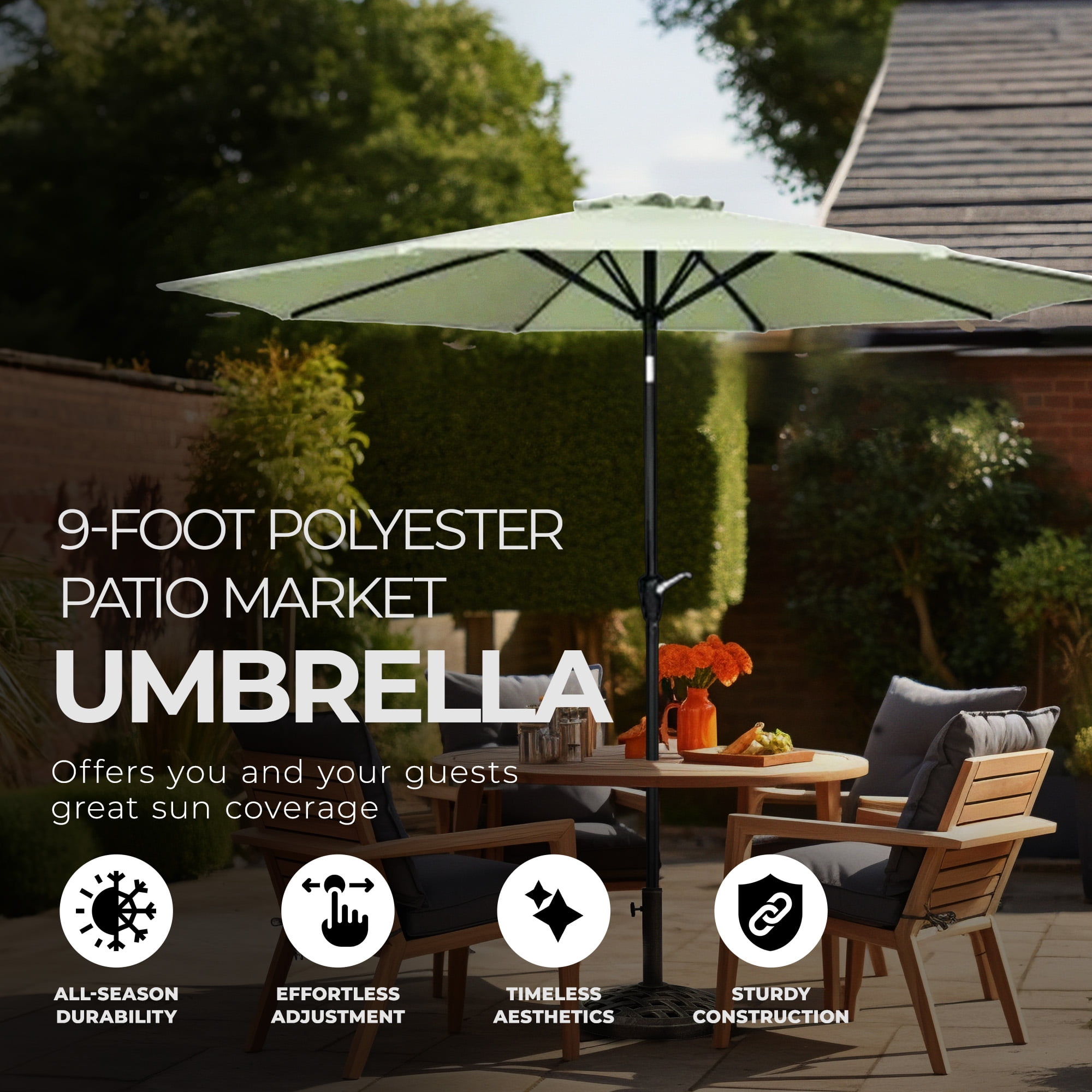 Open Box Four Seasons Courtyard 9' Polyester Patio Umbrella, Green
