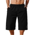 thumbnail image 4 of Chiccall Men's Running Shorts Casual Stretch Elastic Waist Drawstring Capri Pants Below Knee Workout Jogging Long Shorts with Zipper Pockets Black S, 4 of 6