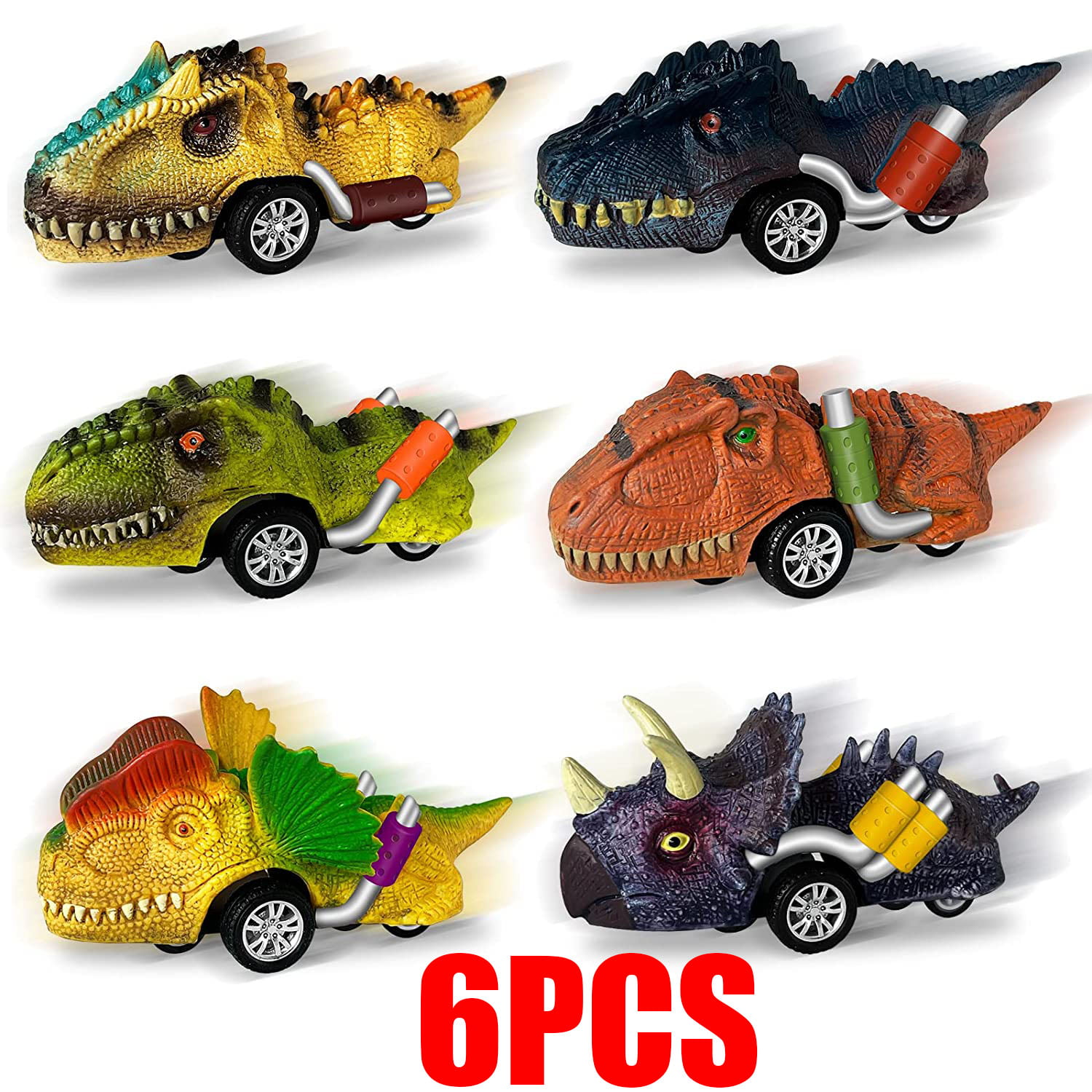 Dinosaur Toys 6 Pack Pull Back Dino Cars for Kids Fun Monster