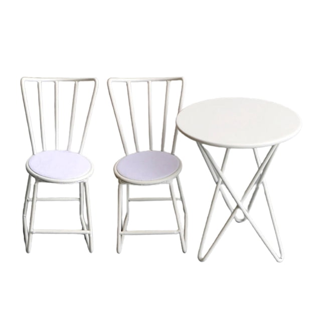 Xuanheng Dollhouse Mini Metal Garden Table and Chairs Set Accessory Gift Kids White