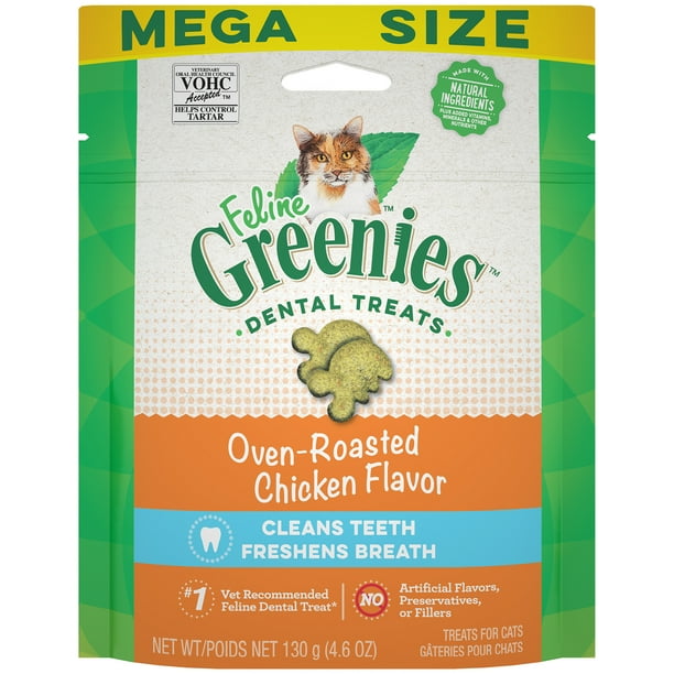 FELINE GREENIES Adult Natural Dental Care Cat Treats, Oven Roasted