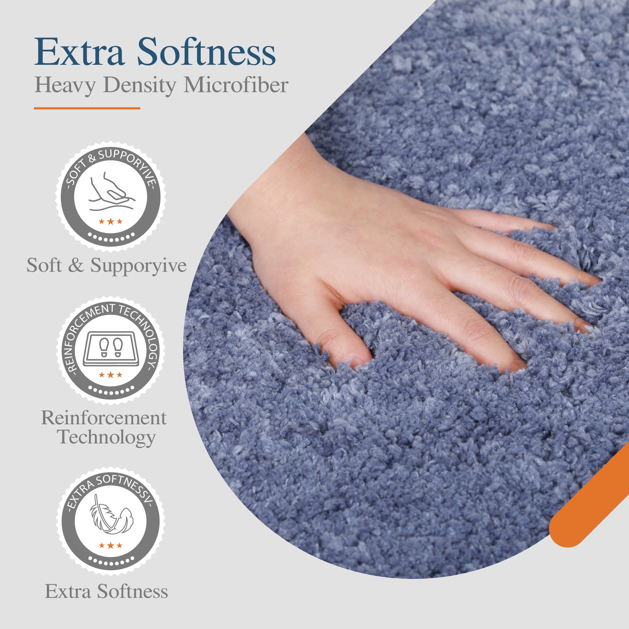 Walensee Contour Rug Shag Bath Rug, Non Slip Bath Mat for Bathroom, 20"x24", Blue, Machine Wash