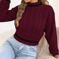 thumbnail image 6 of AHTJRT Women's Autumn Winter Sweaters Fashion Mock Neck Twist Knitted Tops Fashion Long Sleeve Striped Color Pullover Sweaters Wine M, 6 of 6