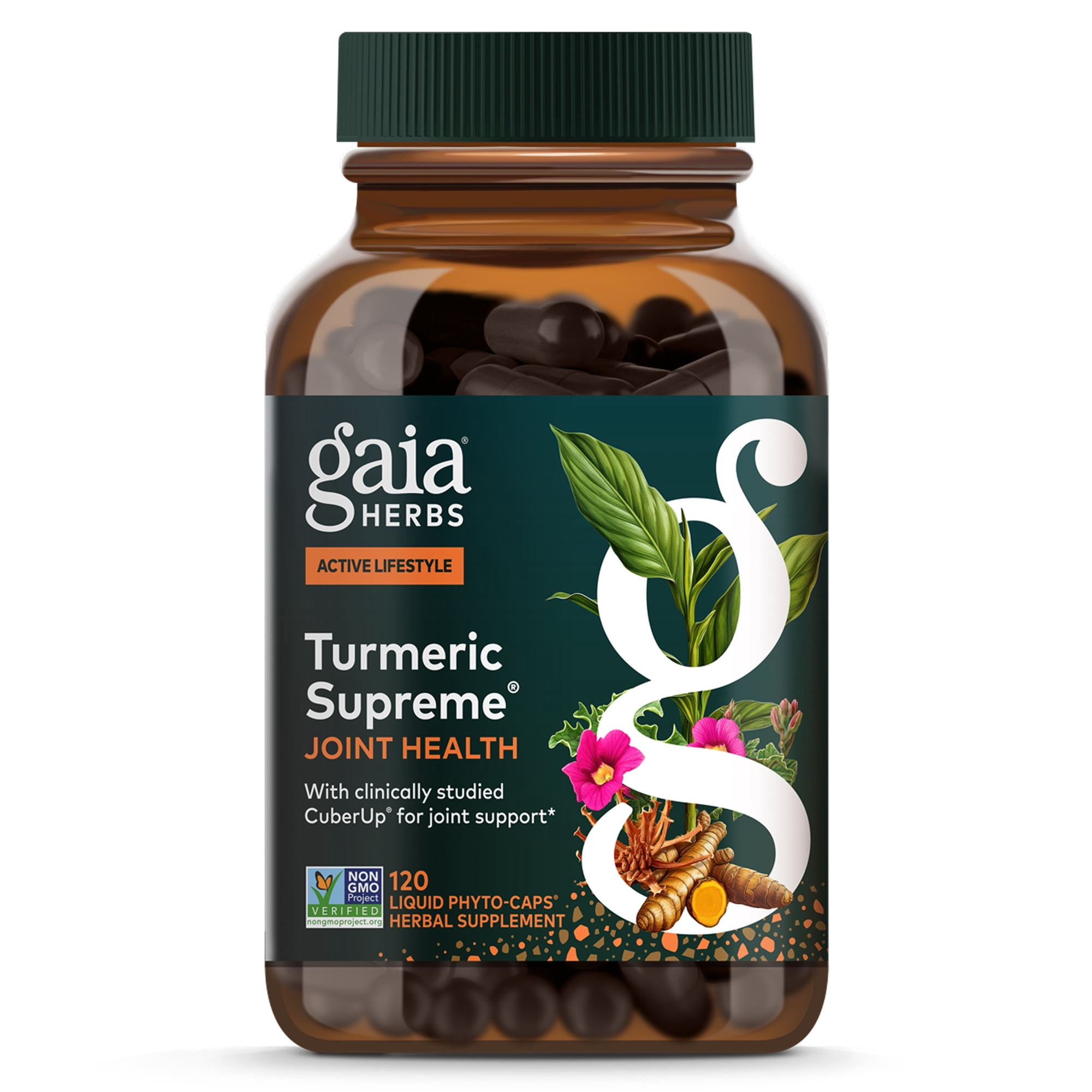 Gaia Herbs Turmeric Supreme Joint Health - Joint Support Supplement with Cucumber, Quercetin, Black Pepper, Ginger Root, Curcuminoids & More* - 120 Liquid Phyto-Caps (60 Servings)