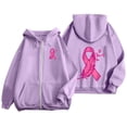 thumbnail image 2 of Breast Cancer Zip Up Hoodie for Women Pink Ribbon Graphic Jackets Fall Winter Oversized Sweatshirt with Pocket, 2 of 6