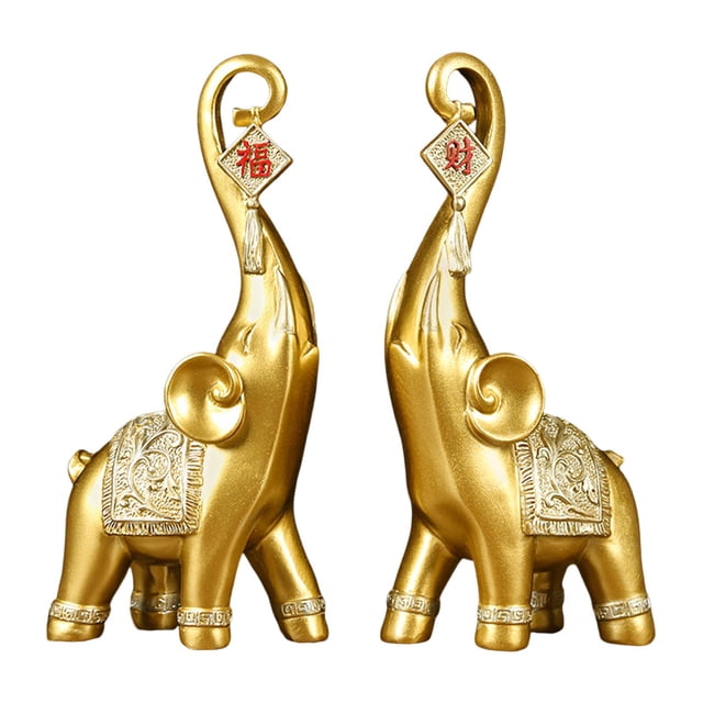 Estatua de elefante de la buena suerte con trompa, decoración decorativa Dorado