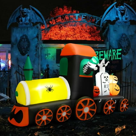 Gymax 8  Long Inflatable Halloween Train Blow Up Decoration w/LED Lights
