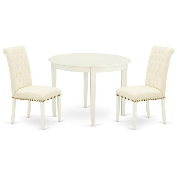 East West Furniture Boston 3-piece Wood Dining Set with Fabric Seat in White