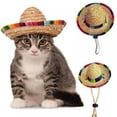 thumbnail image 4 of CawBing Pet Cat Dog Straw Visor Cotton Rope Adjustment Pet Sombrero Hat with Multicolor Trim, 4 of 9