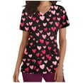 thumbnail image 2 of VKOYWKM Womens Scrub Tops Valentine's Day Shirts Cute Love Heart Print Working Uniform Short Sleeve Casual V Neck Nurse Uniforms Holiday Nurse Scrubs with Pockets, 2 of 5