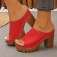 thumbnail image 3 of Rokment Women's Orthopedic Platform Walking Slides Sandals Fashion Casual Leather Peep Toe Chunky Block High Heels Dress Slip on Comfortable Heeled Walking Slippers Summer Red Size 9.5, 3 of 6