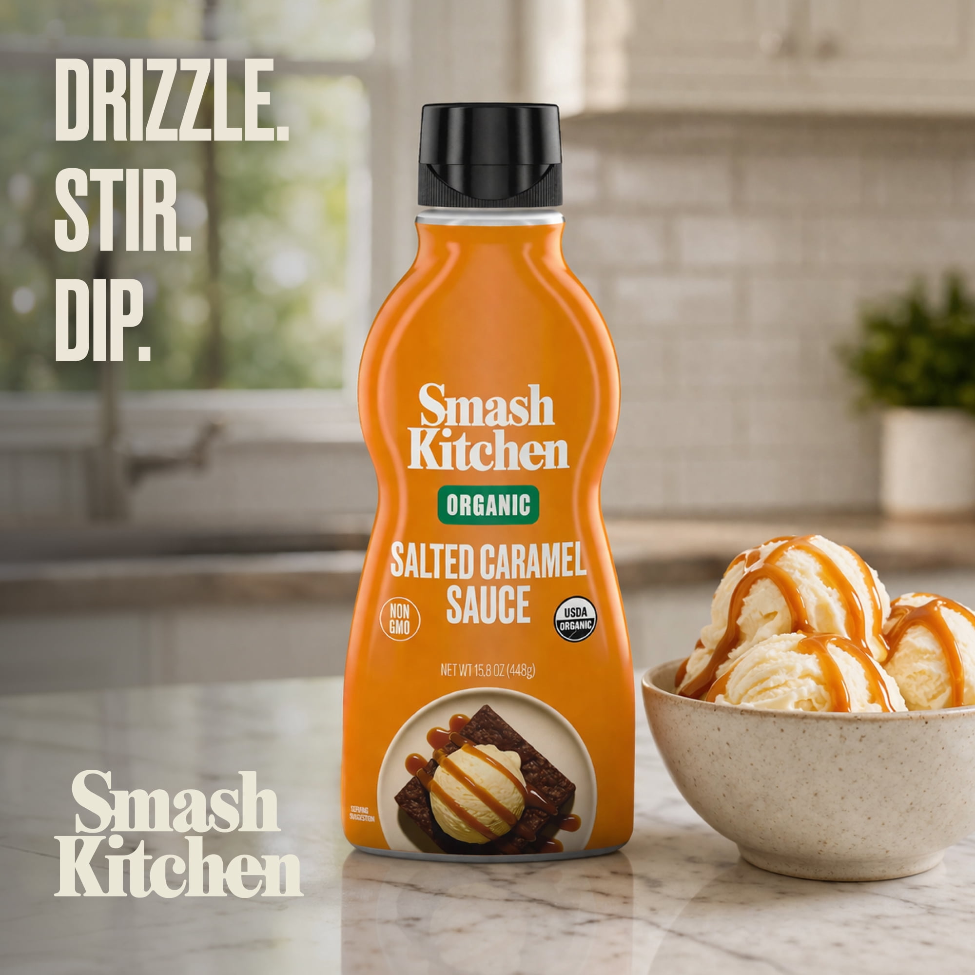 (12 pack) Smash Kitchen Organic Non-GMO Salted Caramel Dessert Sauce, 15.8 oz