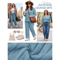 thumbnail image 5 of SHOWMALL Plus Size Pajamas for Women, 2 Piece Pajama Set, Cozy Ribbed Fleece Long Sleeve Henley Top & Wide Leg Lounge Pants, Warm Holiday Loungewear, Burgundy, 5 of 10