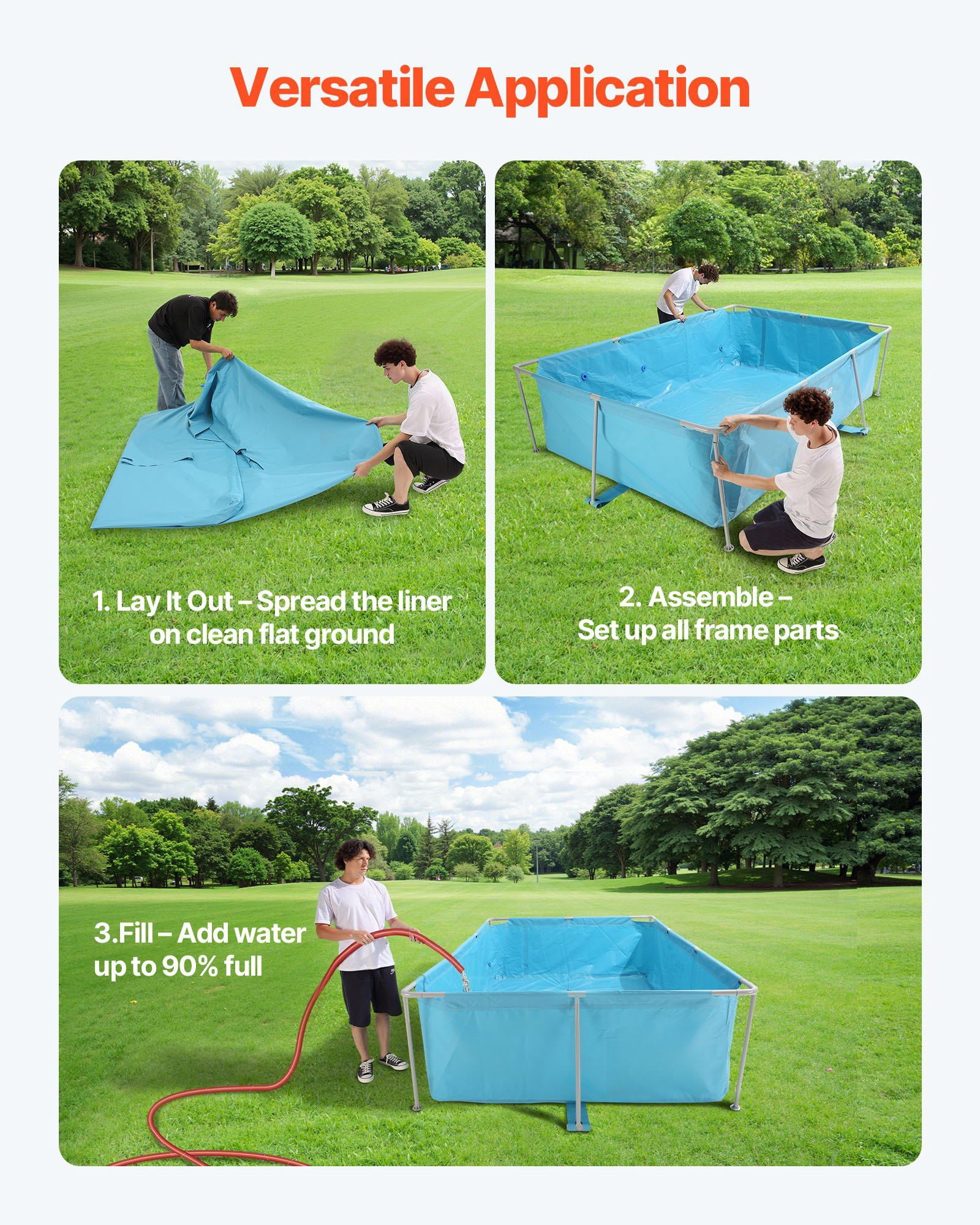 Rectangular Steel Frame Above Ground Swimming Pool 118x78x30 Inch Large Outdoor Backyard Family Pool Easy to Assemble Rust Resistant 1046 Gallon Water Capacity Blue