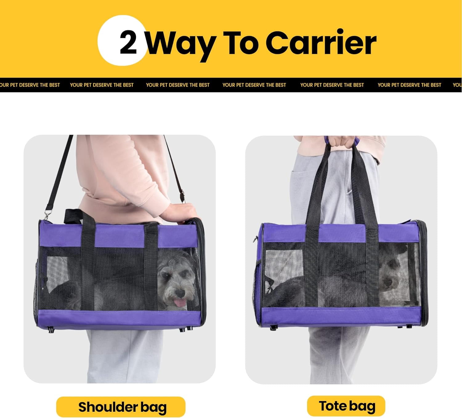 Soft Sided Dog  with Safety Leash, Large   for Pets  to 20 Lbs, Collapsible Travel Bag -