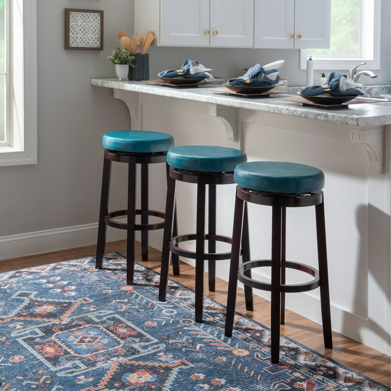 Linon Home Decor Bennery Backless Teal Swivel Bar Stool