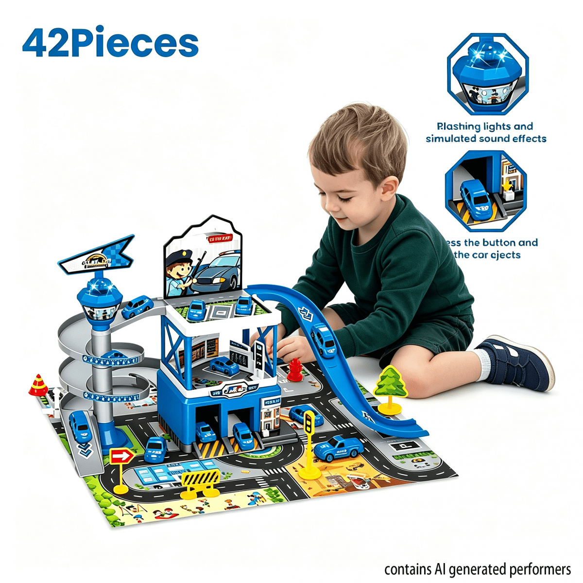 Kids Parking Garage Playset with Car Track for Boys Girls 3-5 Years Christmas Birthday Gifts-Blue