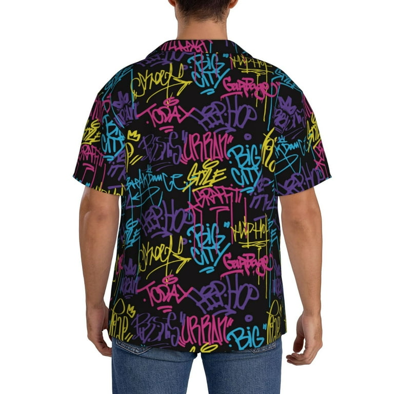 graffiti dress shirt Logiee Graffiti Art Print Men's Button Down Shirts Short Sleeve, Summer  Beach Shirts,Vacation Wedding Shirts,Men's Casual Button-Down Shirts with