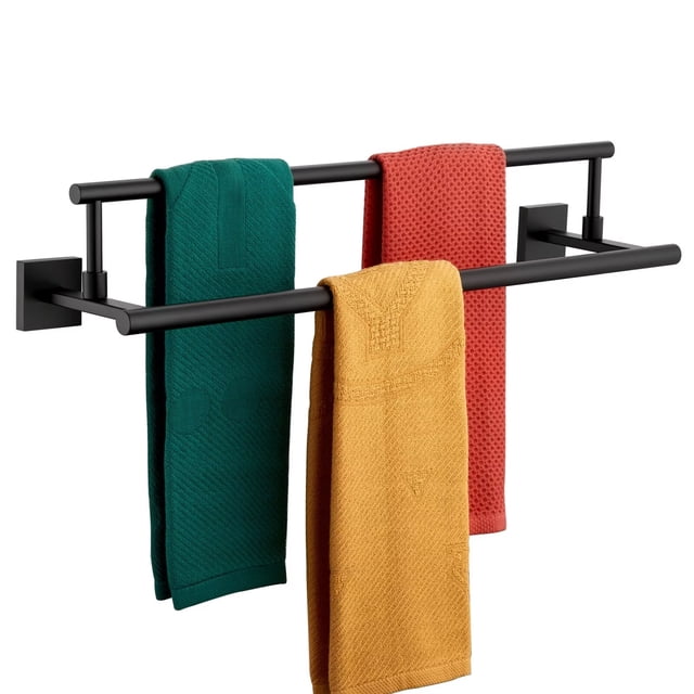 KOKOSIRI Bathroom Towel Bars 24-Inch Double Towel Rails Matte Black Towel Holder for Kitchen Garage Wall Mount Stainless Steel B5009BK-L24