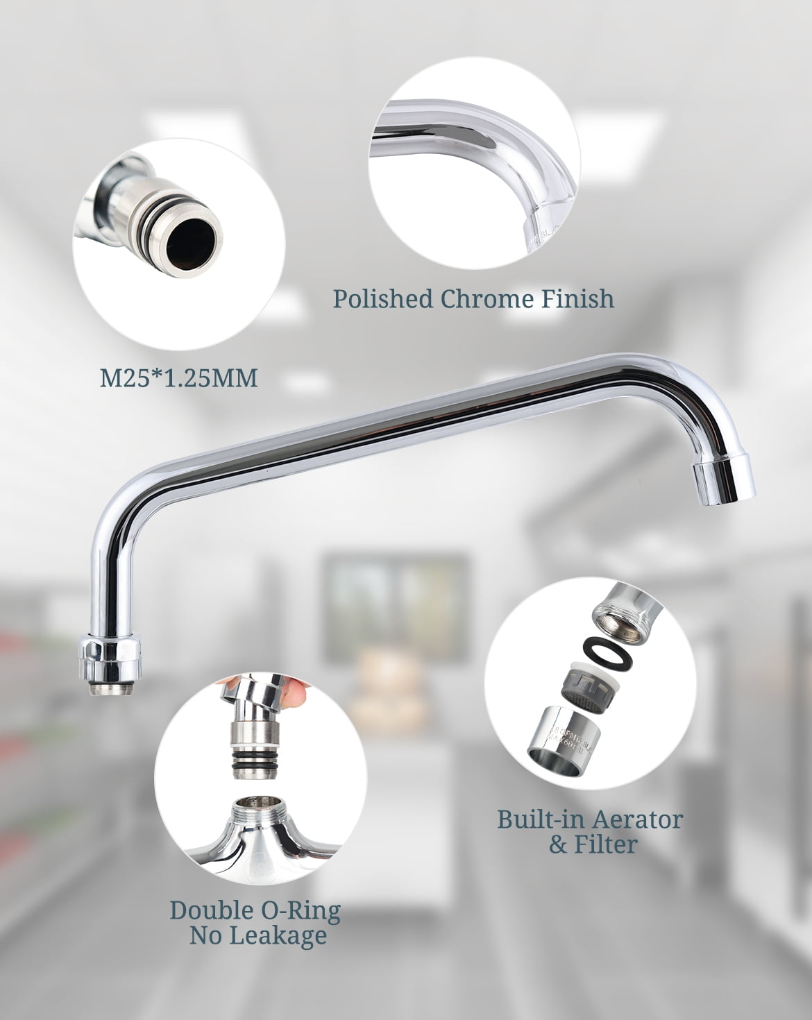 Commercial Faucet Parts 8 Inch Swivel Spout Replacement Kit for Most Brands Commercial Kitchen Sink Faucet 1.8 GPM Stainless Steel Swivel Swing Add-on Nozzle for 2 or 3 Bay Compartment Sinks