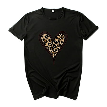 

Simplmasygenix Women Tops Summer Clearance New Fashion Women s Top Short Sleeve Casual Love Leopard Printed Loose T-shirt
